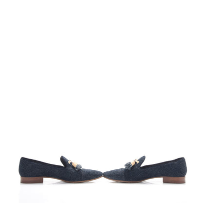 Louis Vuitton Denim Tassel Loafers 38.5 Navy 6 of 12