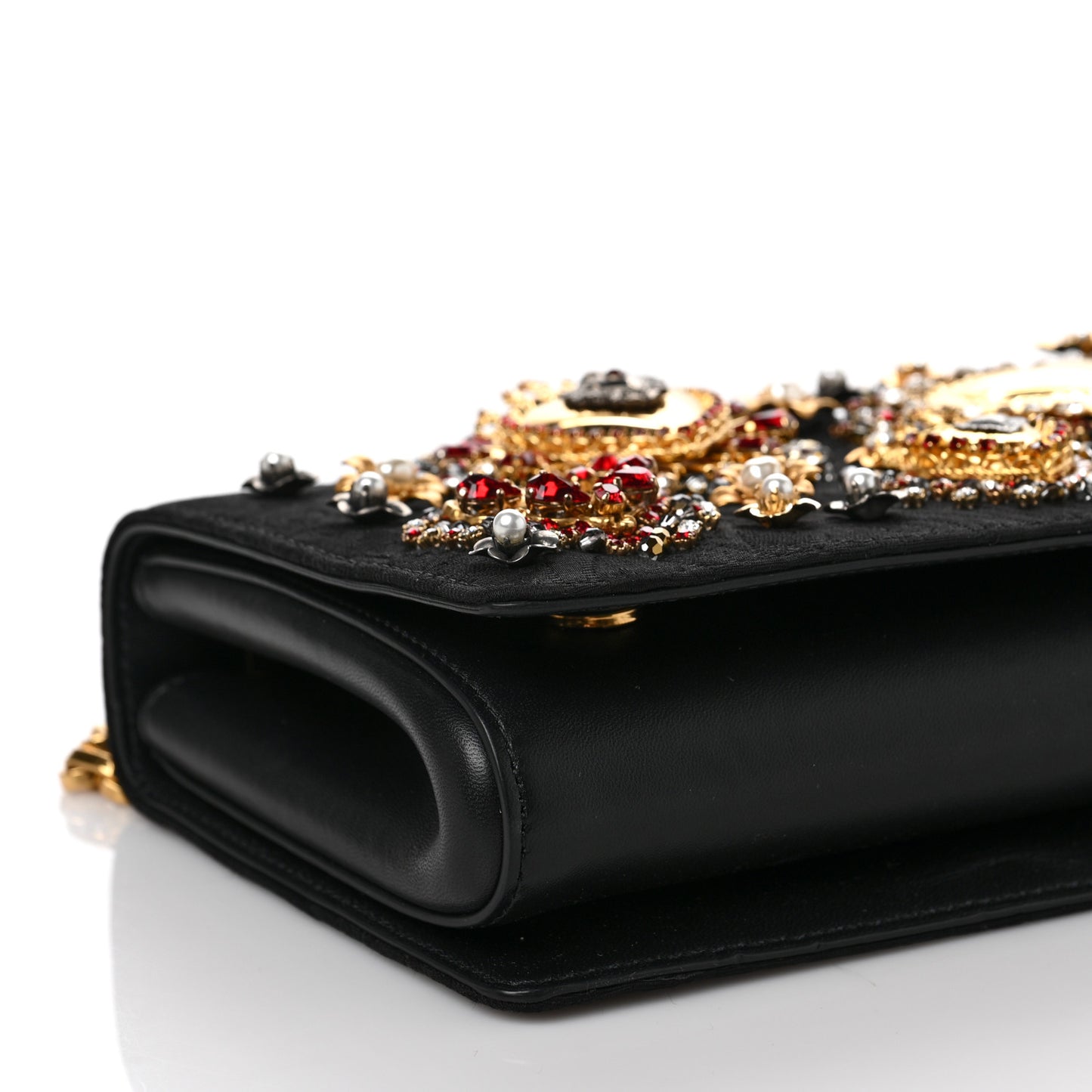 DDOLCE & GABBANA Brocade Crystal Embellished DG Girls Enchanted Sicily Shoulder Bag Black