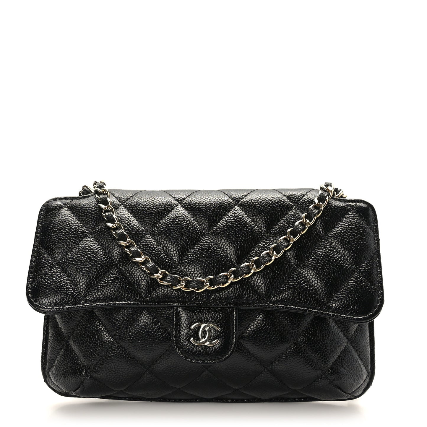 Caviar Fabric Foldable Tote Bag With Chain Black Multicolor