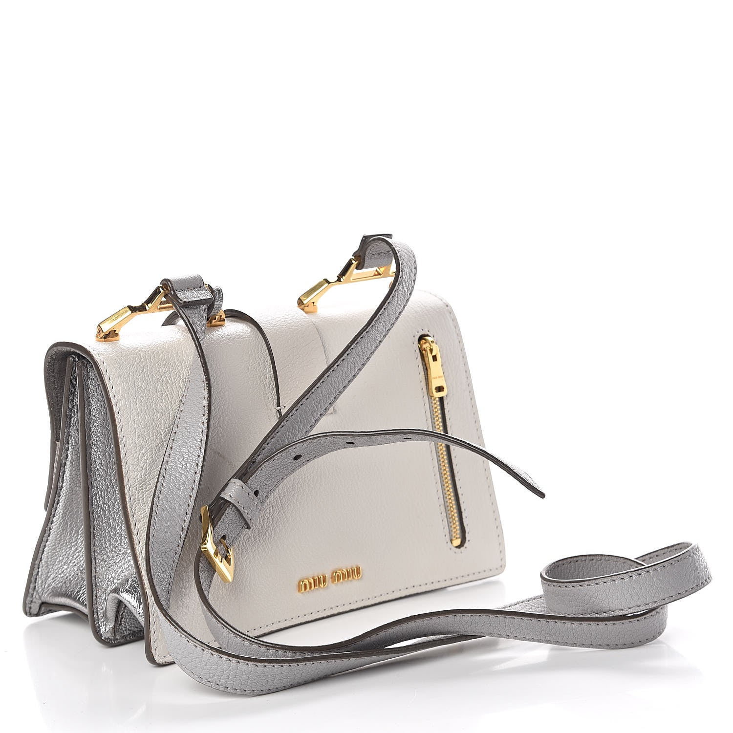 Miu Miu Goatskin Bandoliera Madras Bi-Color Shoulder Bag Chrome White 3 of 12