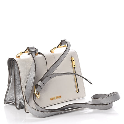 Miu Miu Goatskin Bandoliera Madras Bi-Color Shoulder Bag Chrome White 3 of 12