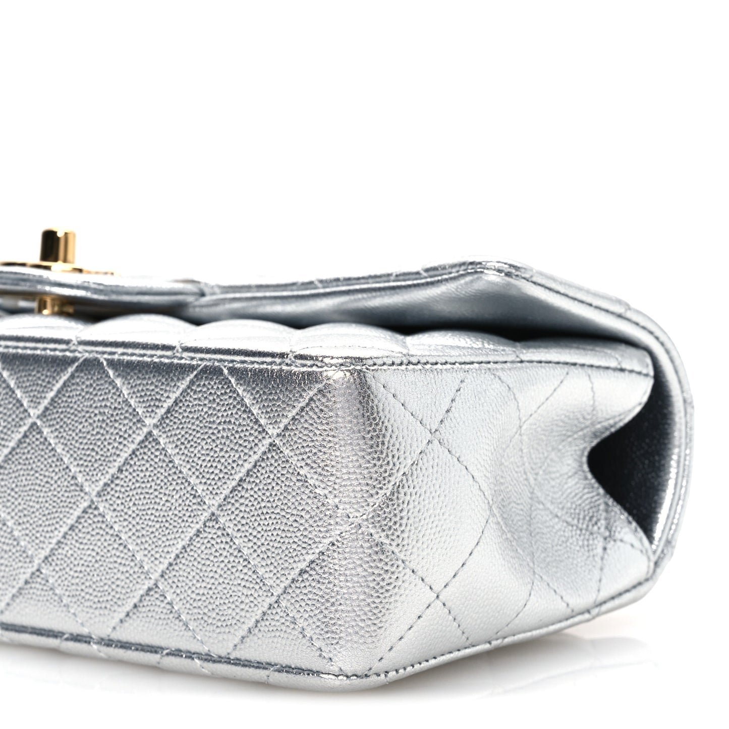 Metallic Caviar Quilted Top Handle East West Flap Silver