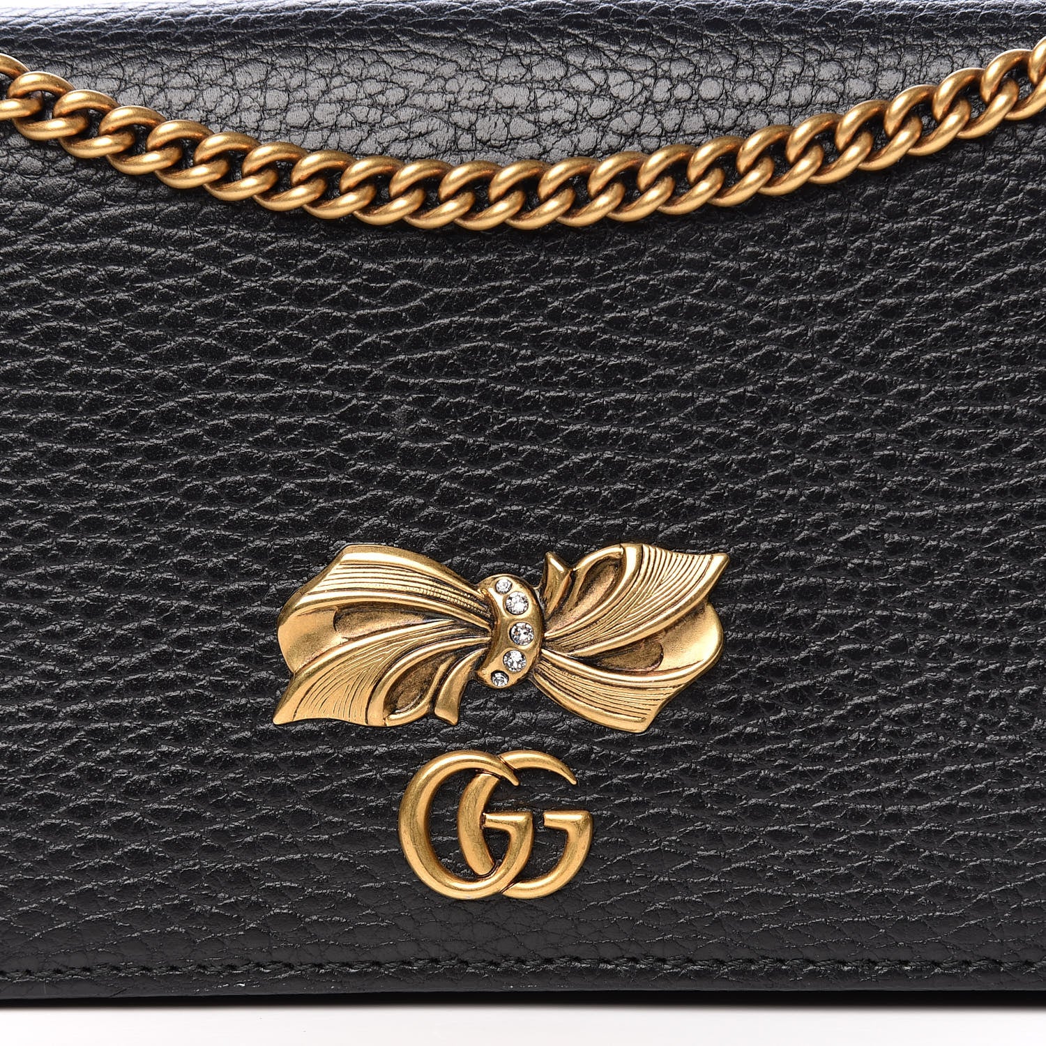 Gucci Calfskin GG Marmont Bow Chain Wallet Black 9 of 10