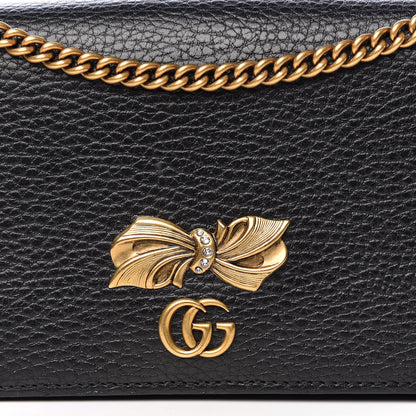 Gucci Calfskin GG Marmont Bow Chain Wallet Black 9 of 10