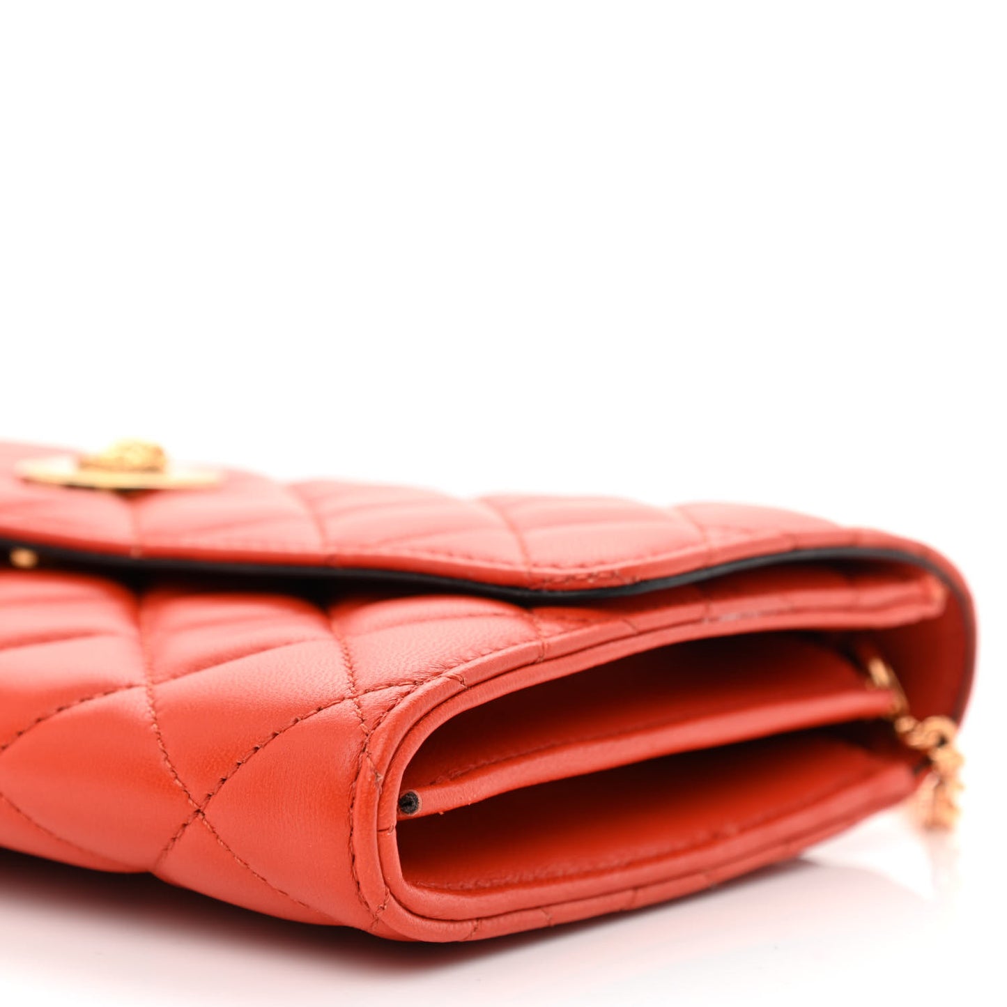 Lambskin Quilted Medusa Wallet On Chain Crossbody Dark Orange