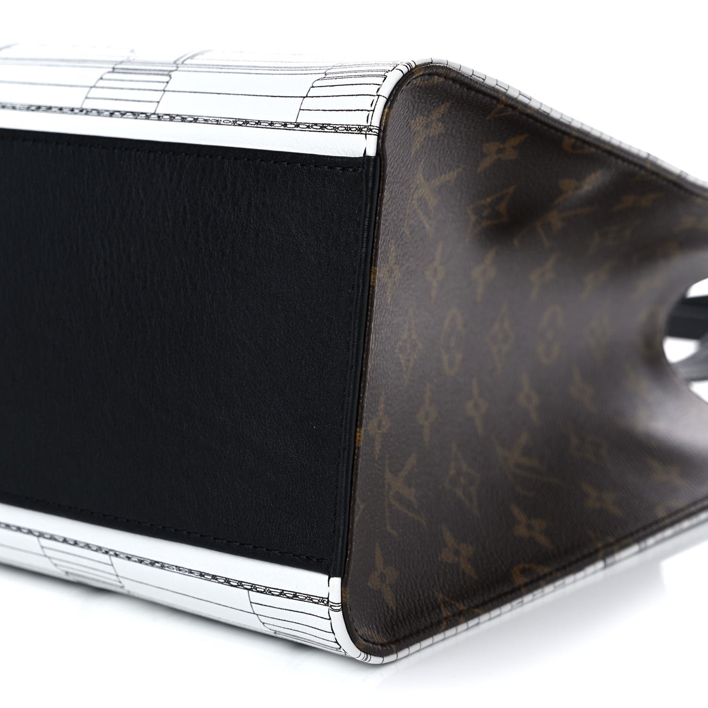 X FORNASETTI Calfskin Architettura Onthego MM Black White