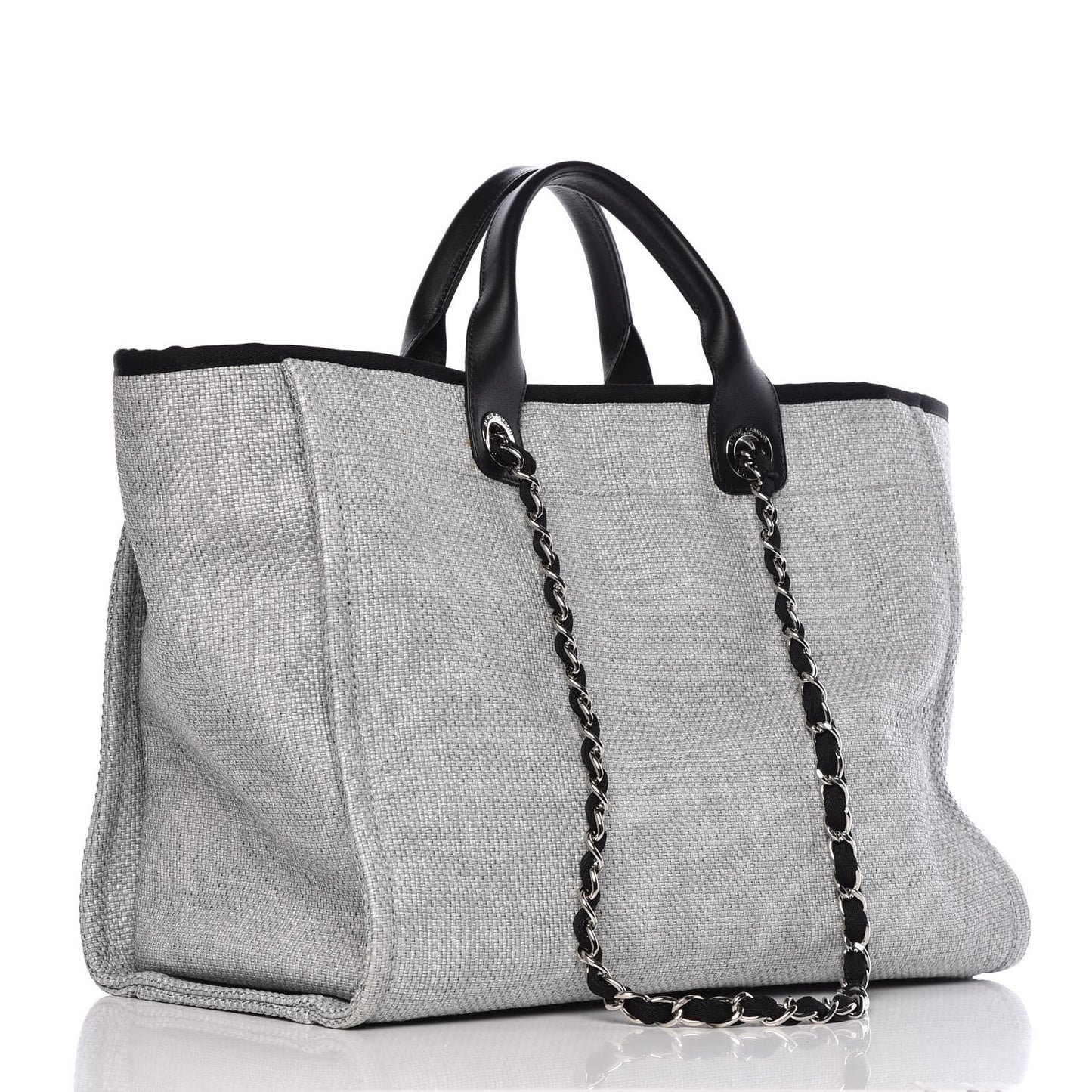 Woven Straw Raffia Large Deauville Tote Grey