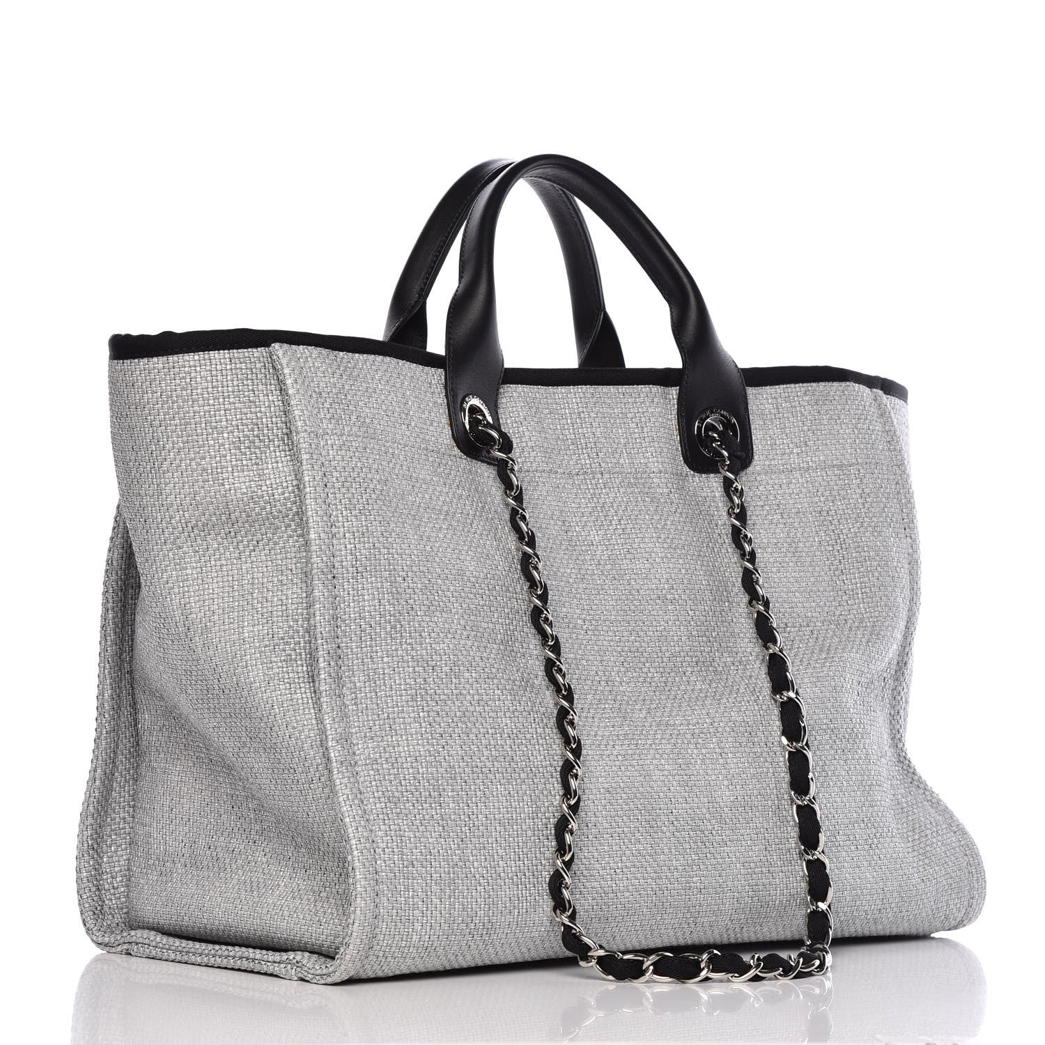 Chanel Woven Straw Raffia Large Deauville Tote Grey 4 of 10