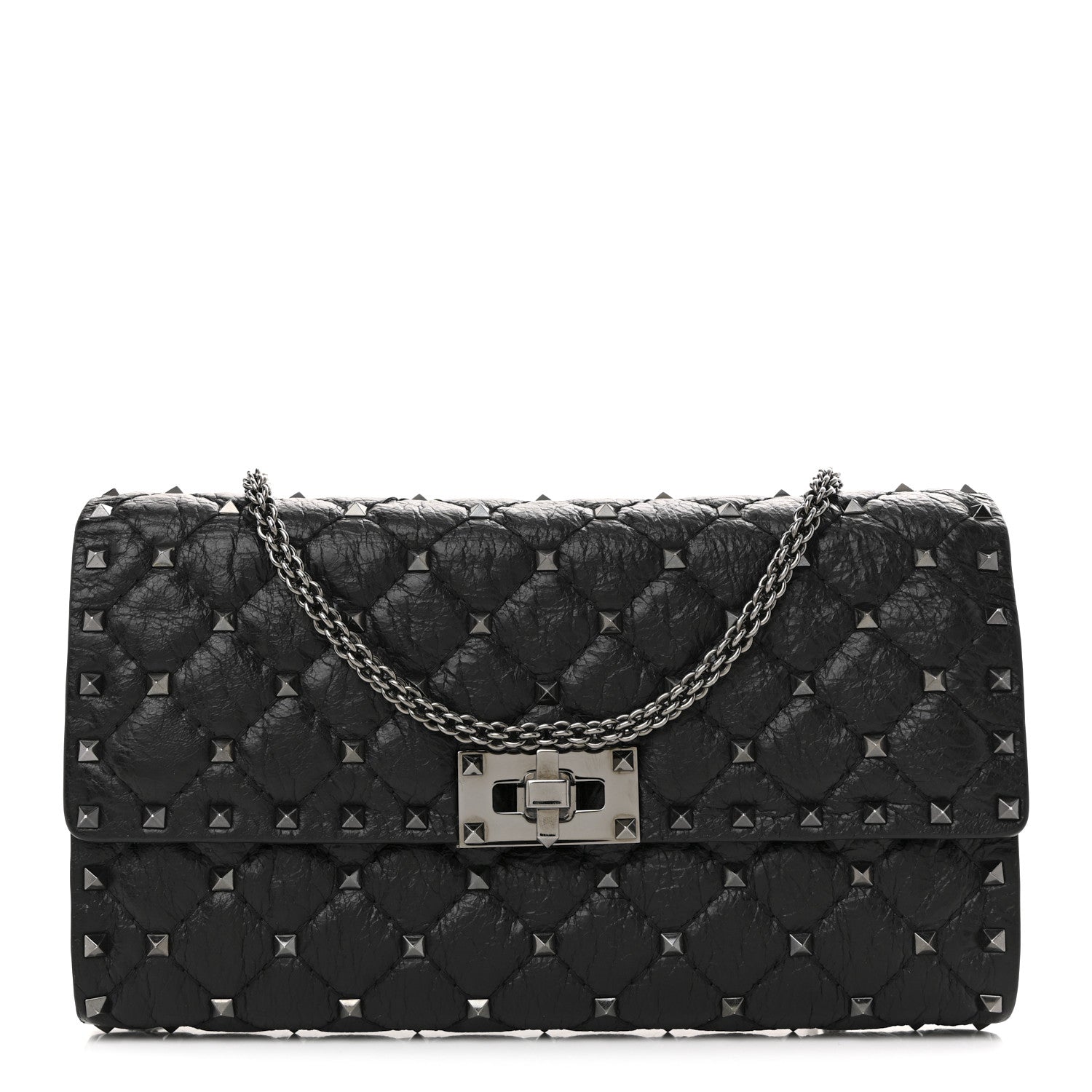 Valentino Garavani Craquele Nappa Rockstud Spike Wallet on Chain Black 1 of 13