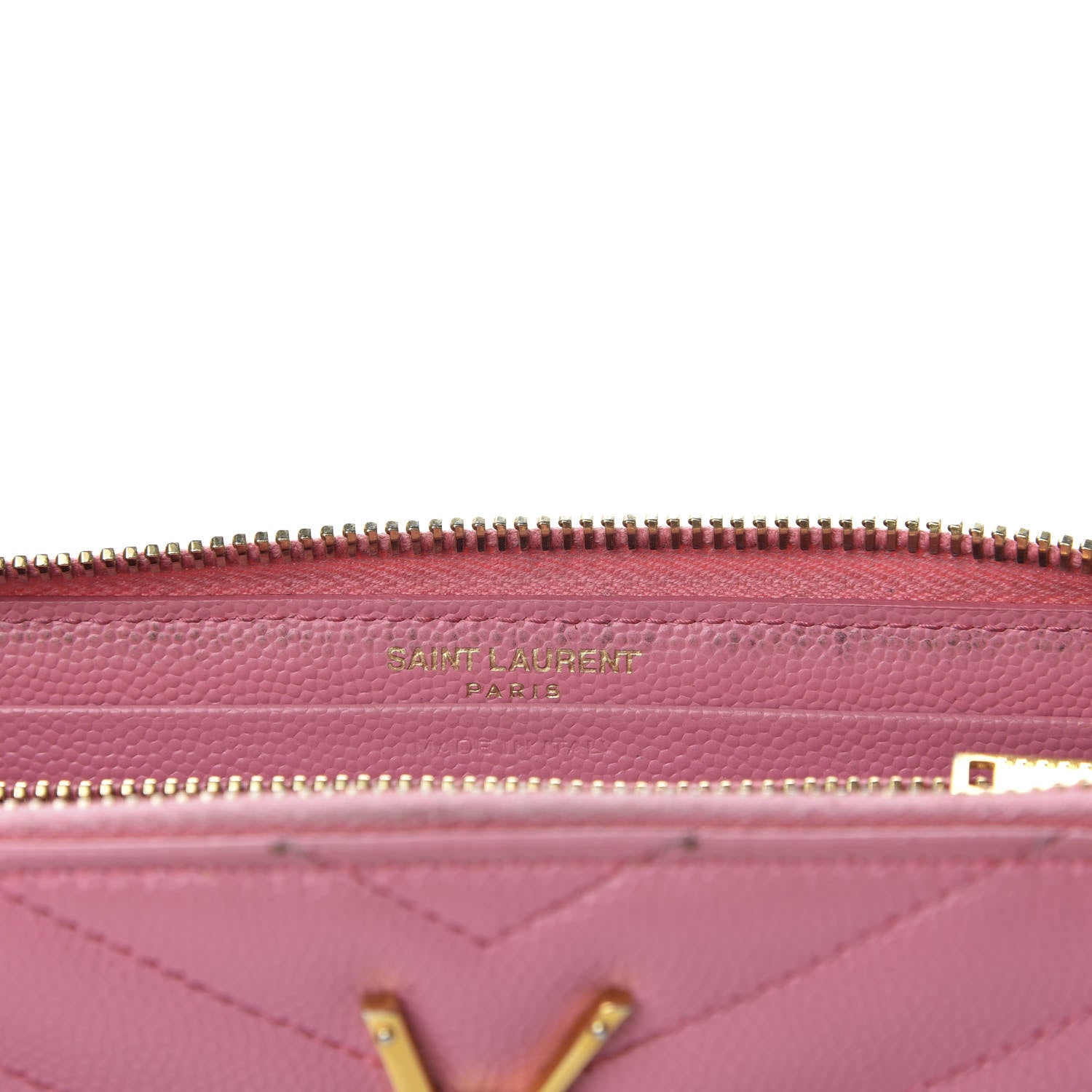 Saint Laurent Grain De Poudre Matelasse Chevron Monogram Zip Around Wallet Bubblegum 6 of 9
