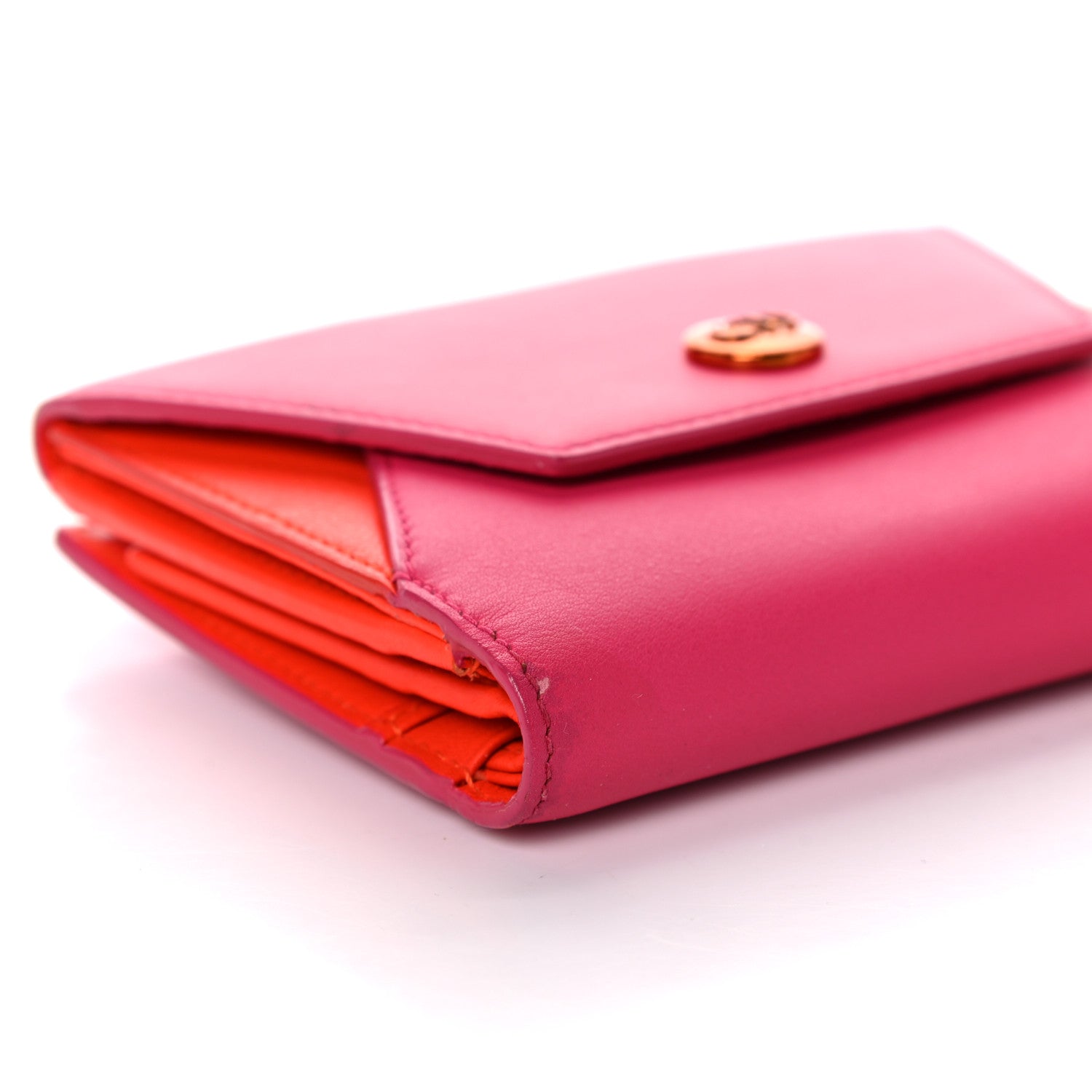 Christian Dior Calfskin Bi-Color Envelope Wallet Pink Orange 10 of 13