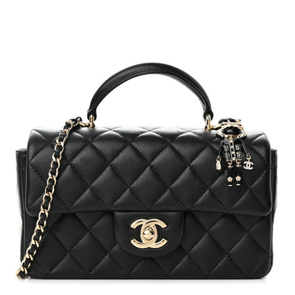 Chanel Lambskin Quilted Mini Lion Charm Top Handle Rectangular Flap Black 1 of 12
