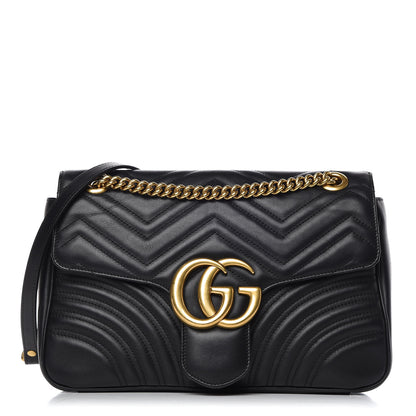 Gucci Calfskin Matelasse Medium GG Marmont Shoulder Bag Black 1 of 10