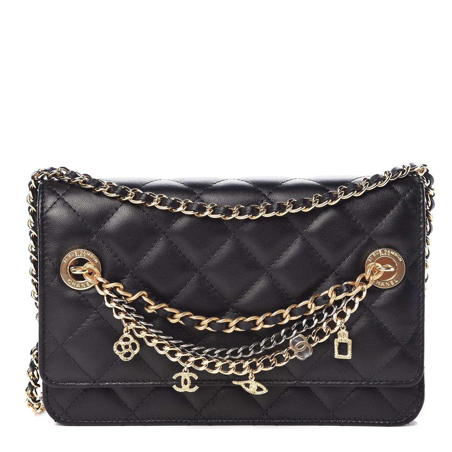 Lambskin Quilted Egyptian Amulet Wallet On Chain WOC Black