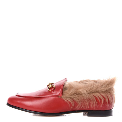 Gucci Malaga Kid Fur Womens Jordaan Loafers 37.5 Hibiscus Red Natural 1 of 7