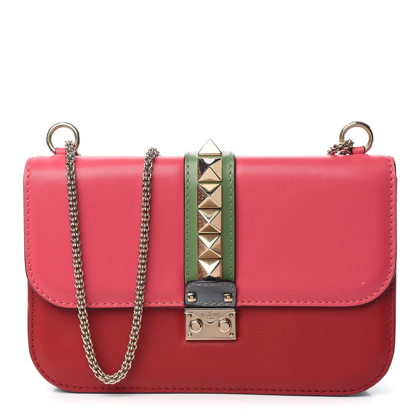Vitello Medium Glam Lock Rockstud Flap Deep Rose Scarlet Grey Green