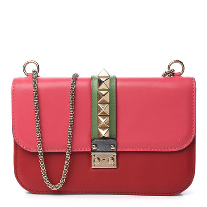 Valentino Garavani Vitello Medium Glam Lock Rockstud Flap Deep Rose Scarlet Grey Green 1 of 9