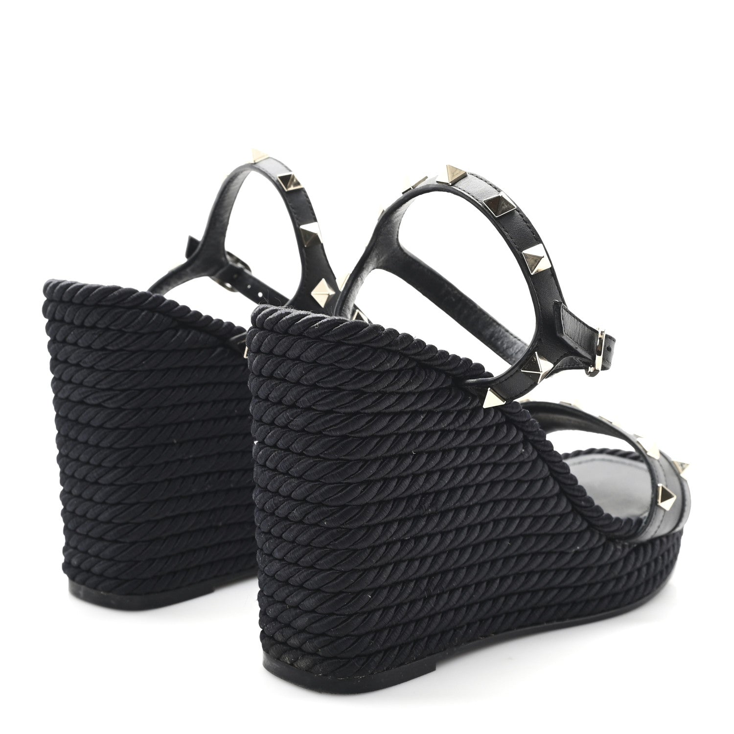 Valentino Garavani Calfskin Rockstud Ankle Strap Torchon Espadrille Caged 25/95mm Wedge Sandals 39 Black 5 of 9