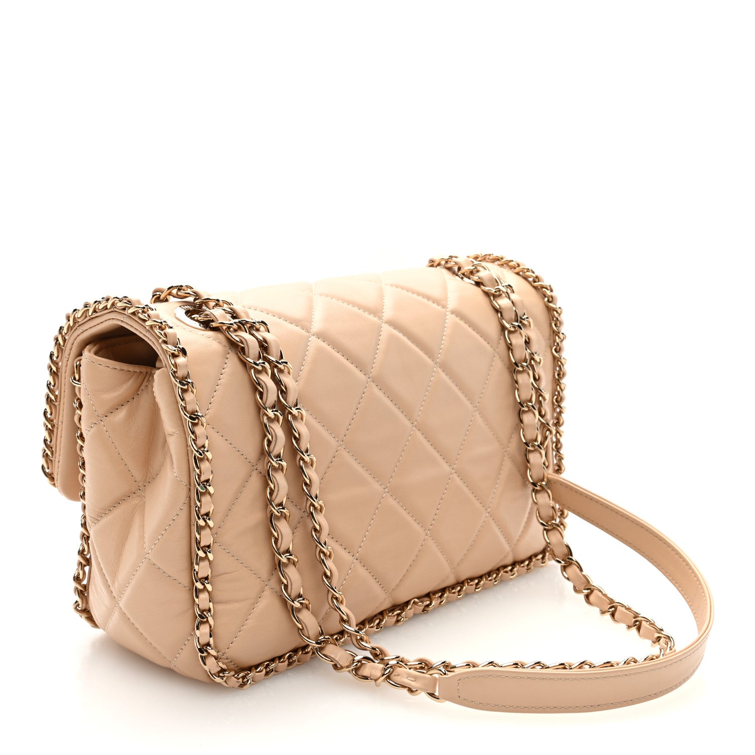 Chanel Crumpled Calfskin Medium Chain All Over Flap Beige 3 of 10