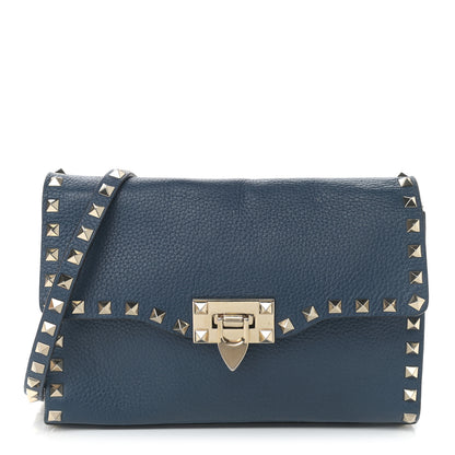 Valentino Garavani Pebbled Calfskin Medium Rockstud Flip Lock Crossbody Bag Peacock 1 of 15
