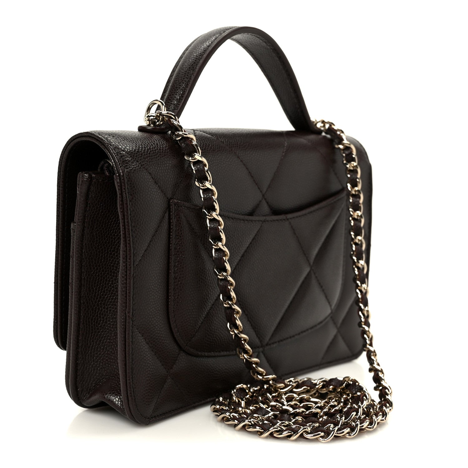Chanel Shiny Caviar Quilted Turnlock Top Handle Wallet On Chain WOC Dark Brown 3 of 12
