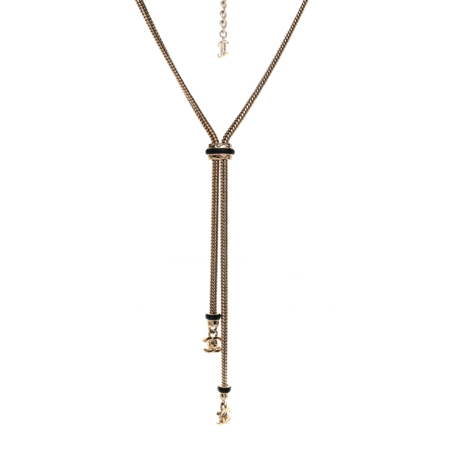 Lambskin CC Turnlock Necklace Gold Black