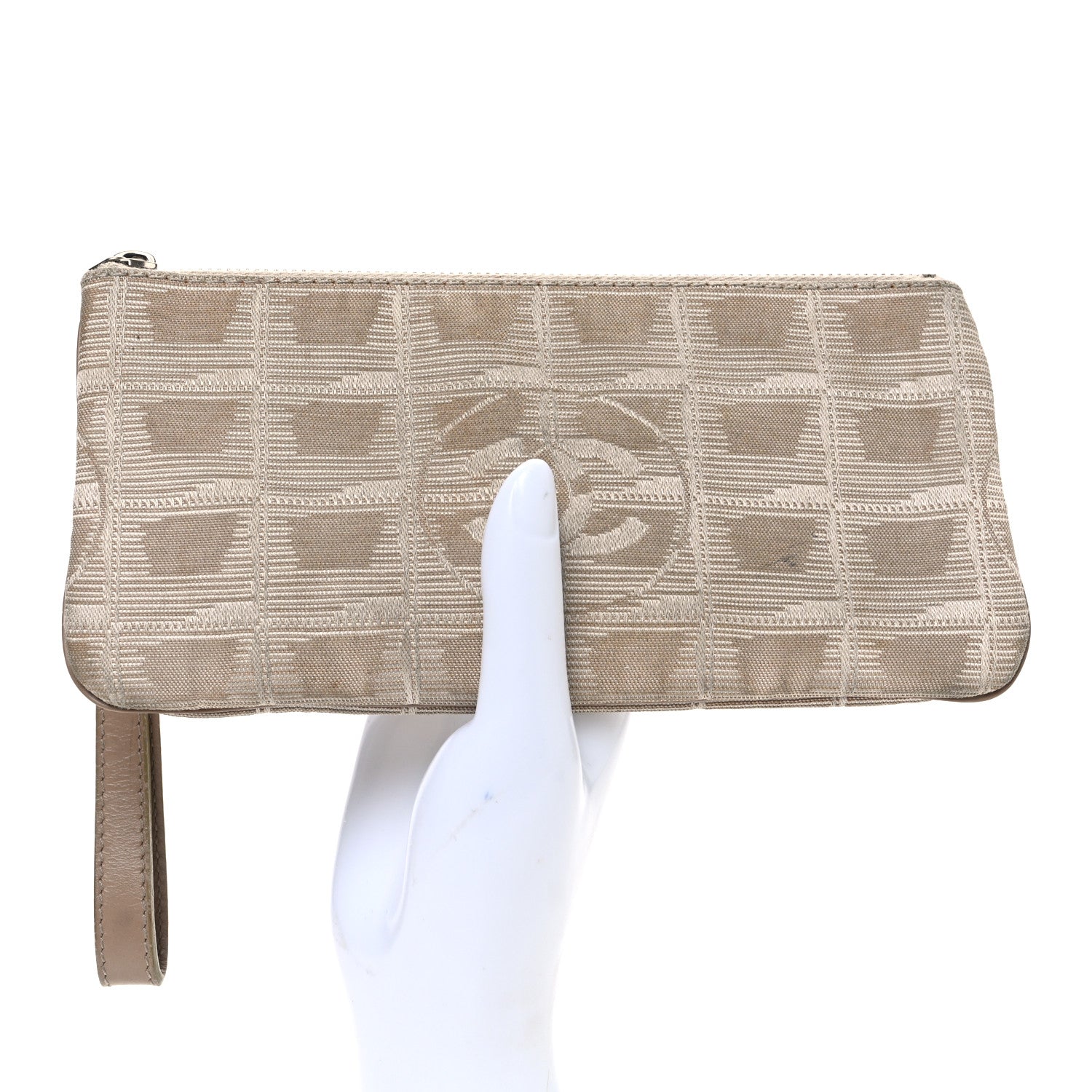Chanel Nylon Travel Ligne Zip Wristlet Beige 2 of 9