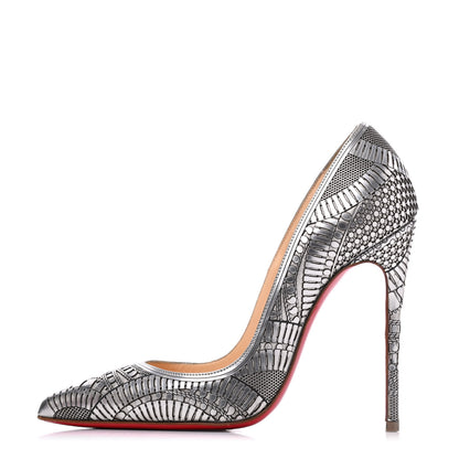 Christian Louboutin Metallic Specchio Suede Laser Cut Kristali 120 Pumps 35.5 Silver 1 of 21