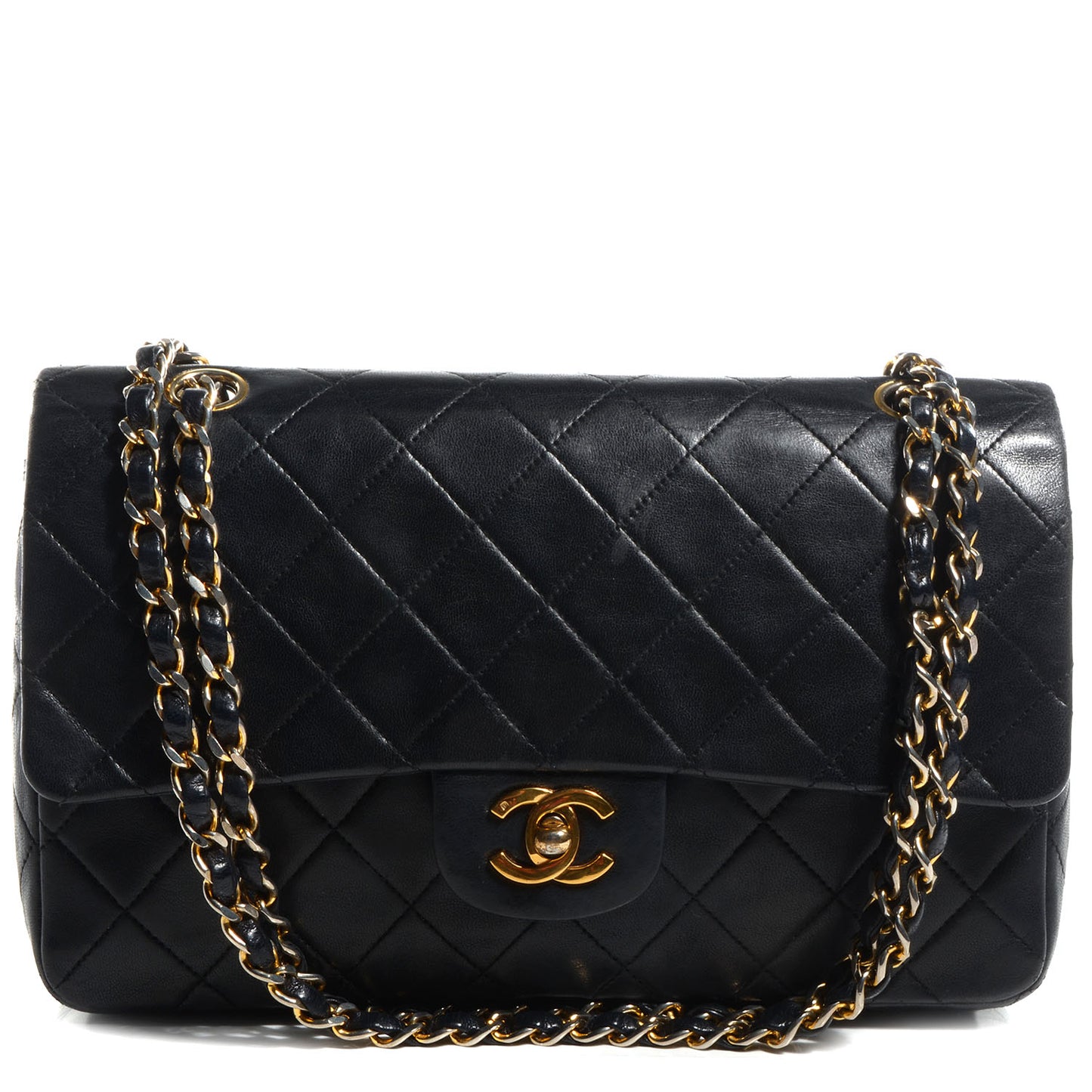 Lambskin Medium Double Flap Black