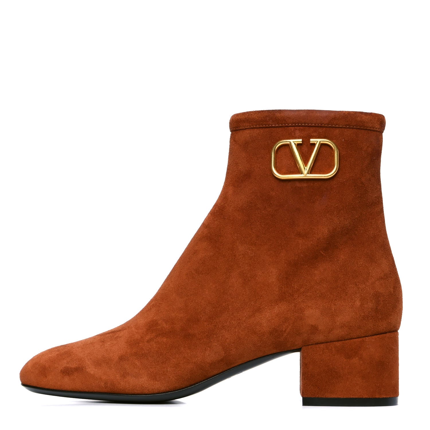 Valentino Garavani Suede VLogo Side Zip 45mm Ankle Boots 38 Bright Cognac 1 of 5