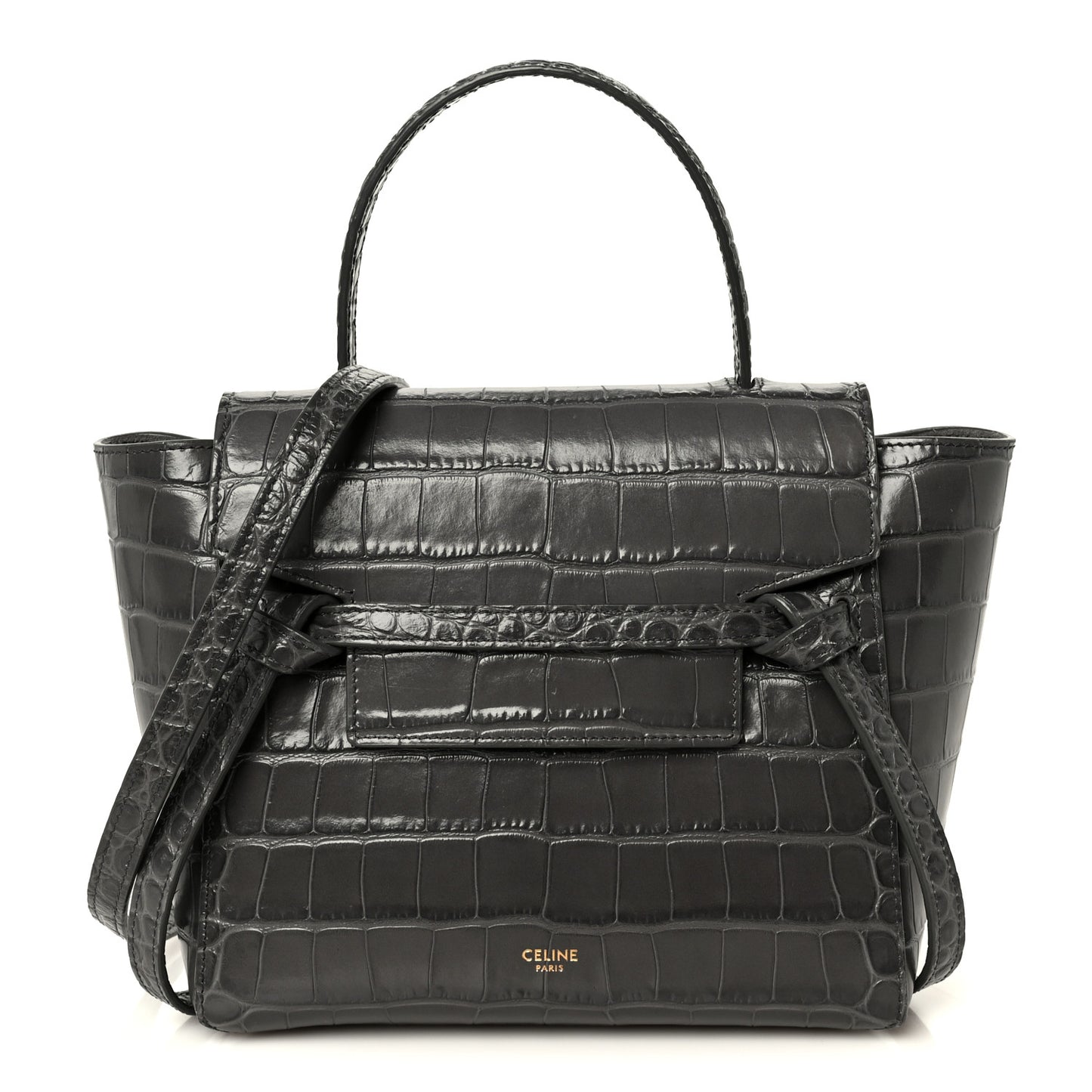 Calfskin Crocodile Embossed Nano Belt Bag Grey