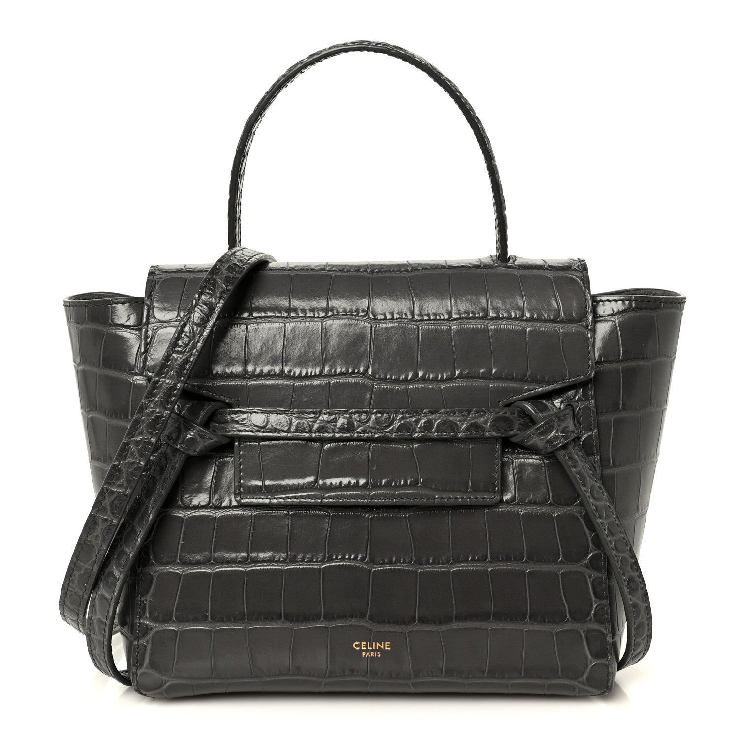 Celine Calfskin Crocodile Embossed Nano Belt Bag Grey 1 of 10