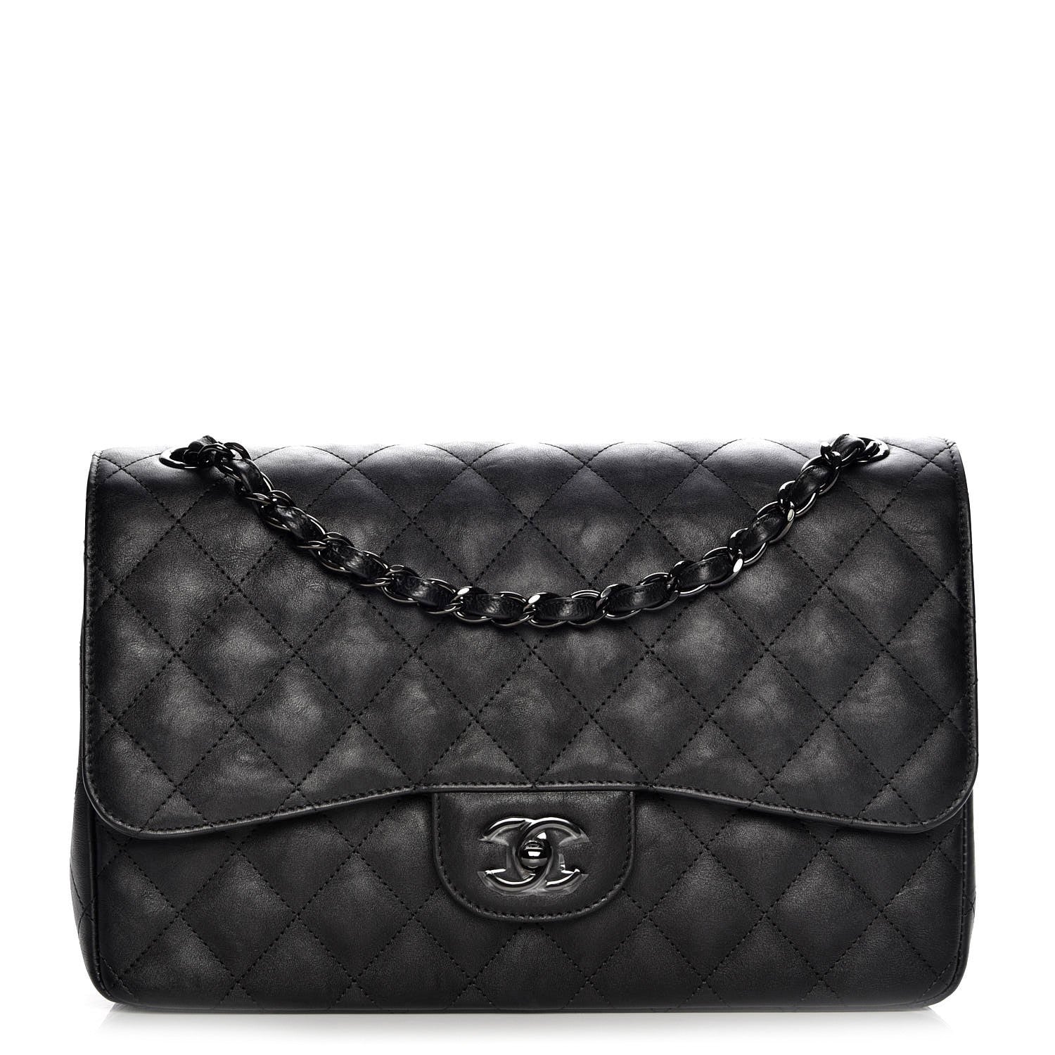 Chanel Crumpled Calfskin Quilted Jumbo Double Flap So Black 1 of 9