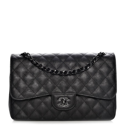 Chanel Crumpled Calfskin Quilted Jumbo Double Flap So Black 1 of 9