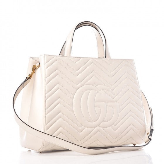 Calfskin Matelasse Medium GG Marmont Tote White
