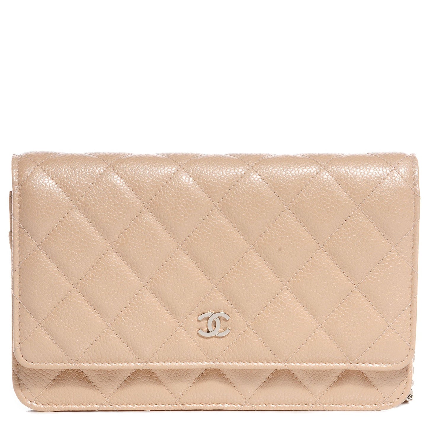 Caviar Quilted Wallet On Chain WOC Beige