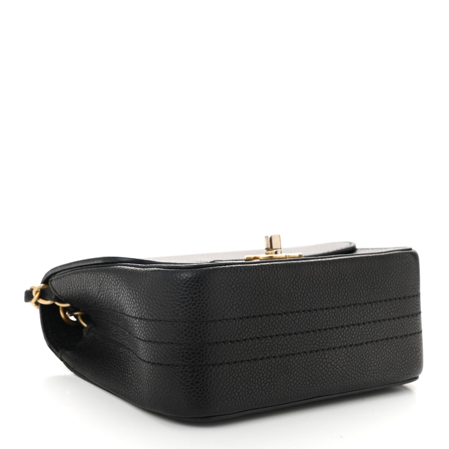 Grained Calfskin Mini Square Classic Pure Flap Black