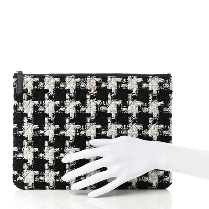 Chanel Tweed Quilted Medium Cosmetic Pouch Black Ecru White 2 of 8