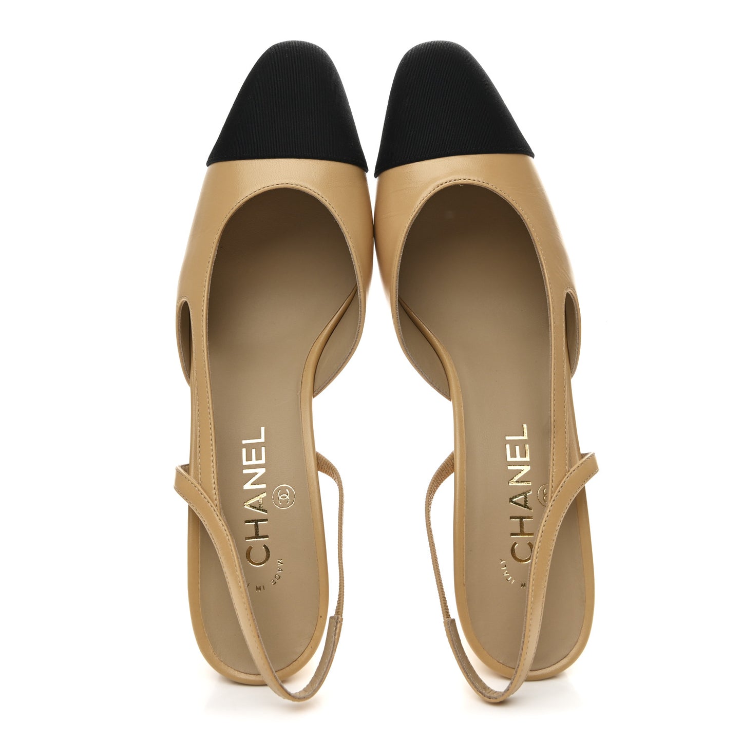 Goatskin Grosgrain Cap Toe CC Slingback Pumps 40.5 Beige Black