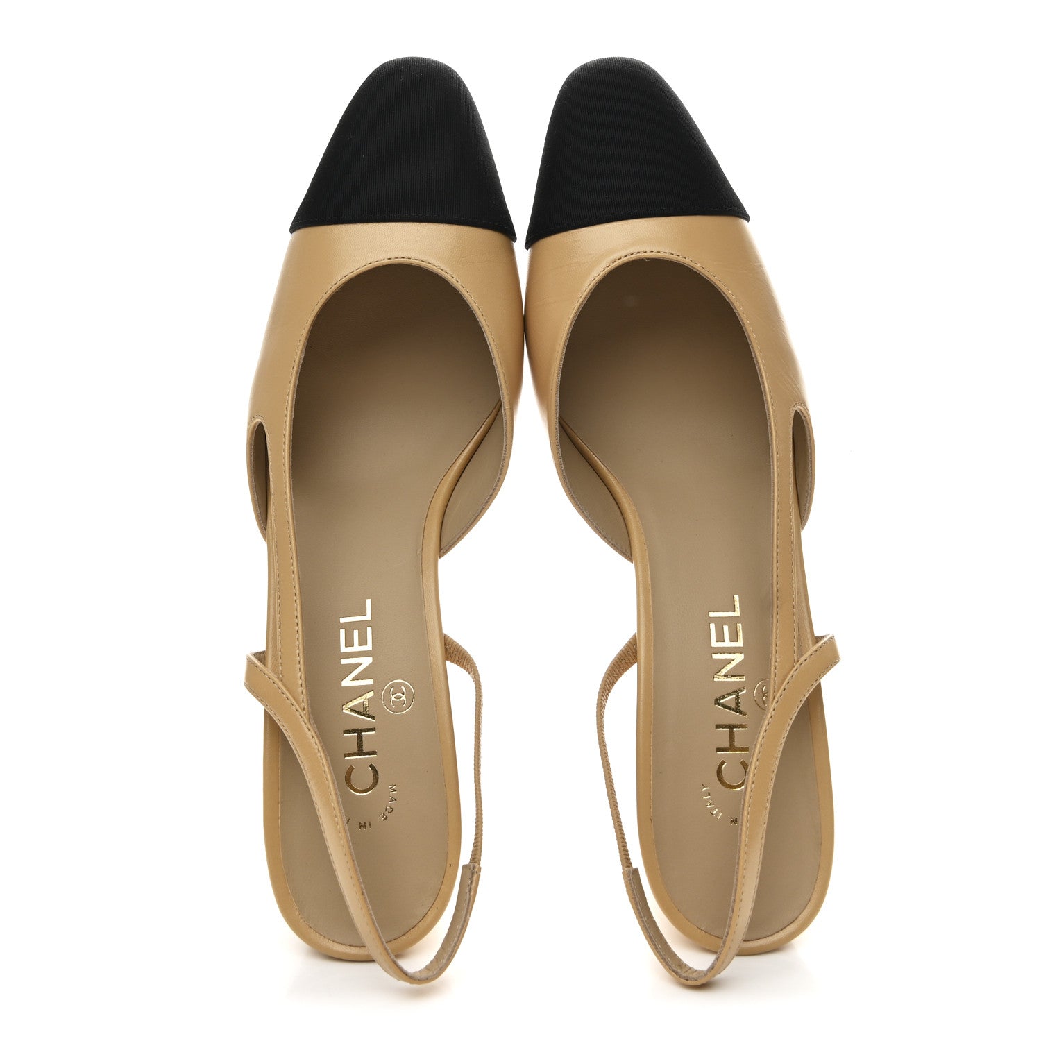 Chanel Goatskin Grosgrain Cap Toe CC Slingback Pumps 40.5 Beige Black 3 of 10