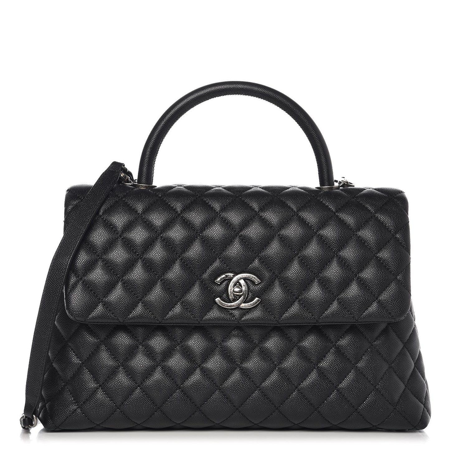 Caviar Quilted Medium Coco Handle Flap Black