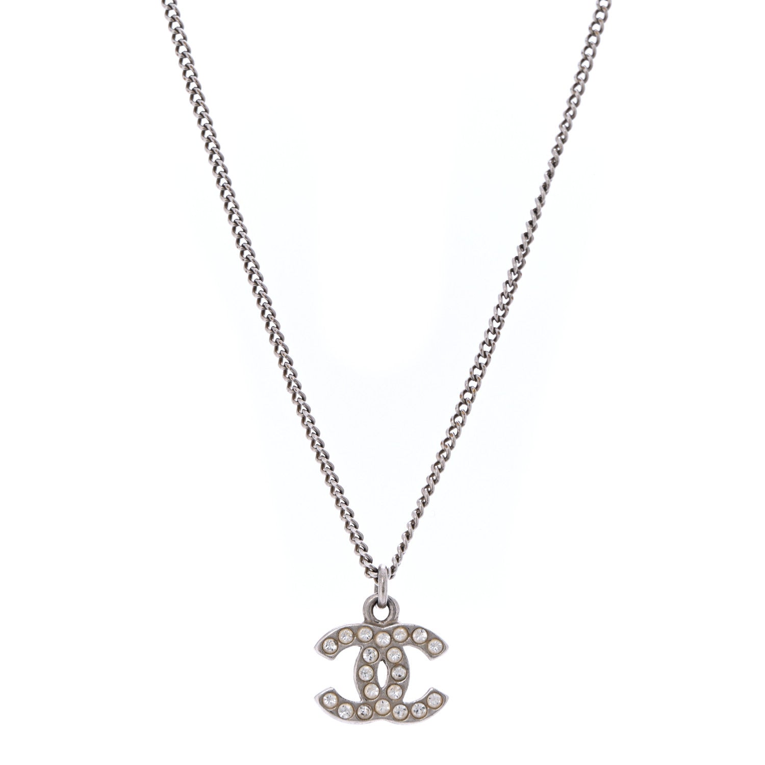 Chanel Crystal Timeless CC Necklace Silver 4 of 6