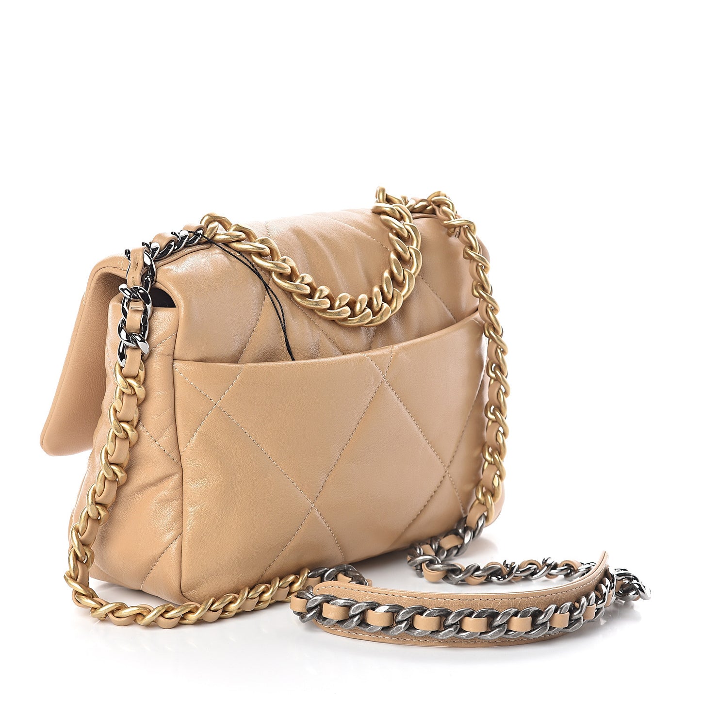 Lambskin Quilted Medium 19 Flap Dark Beige