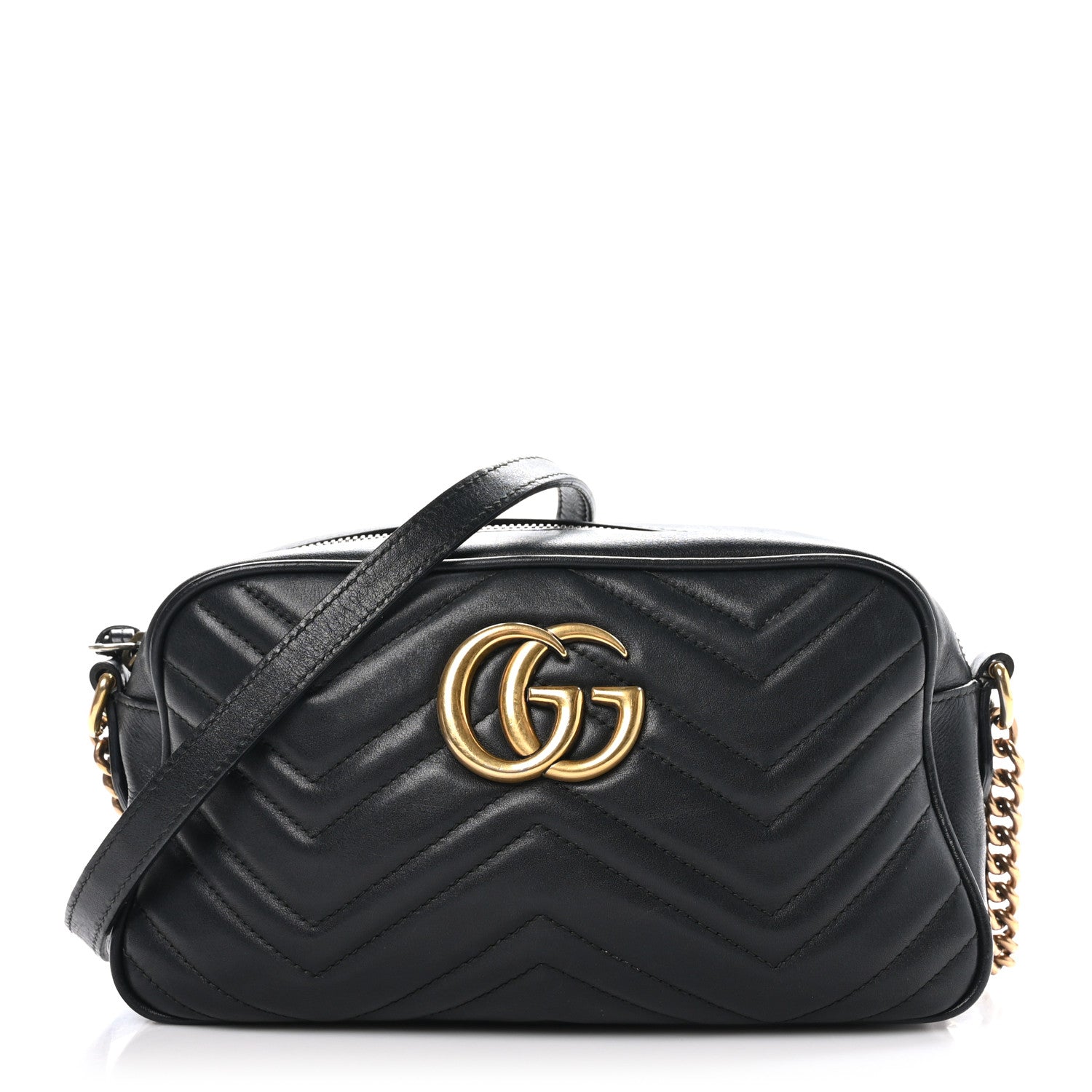 Gucci Calfskin Matelasse Small GG Marmont Chain Shoulder Bag Black 1 of 10