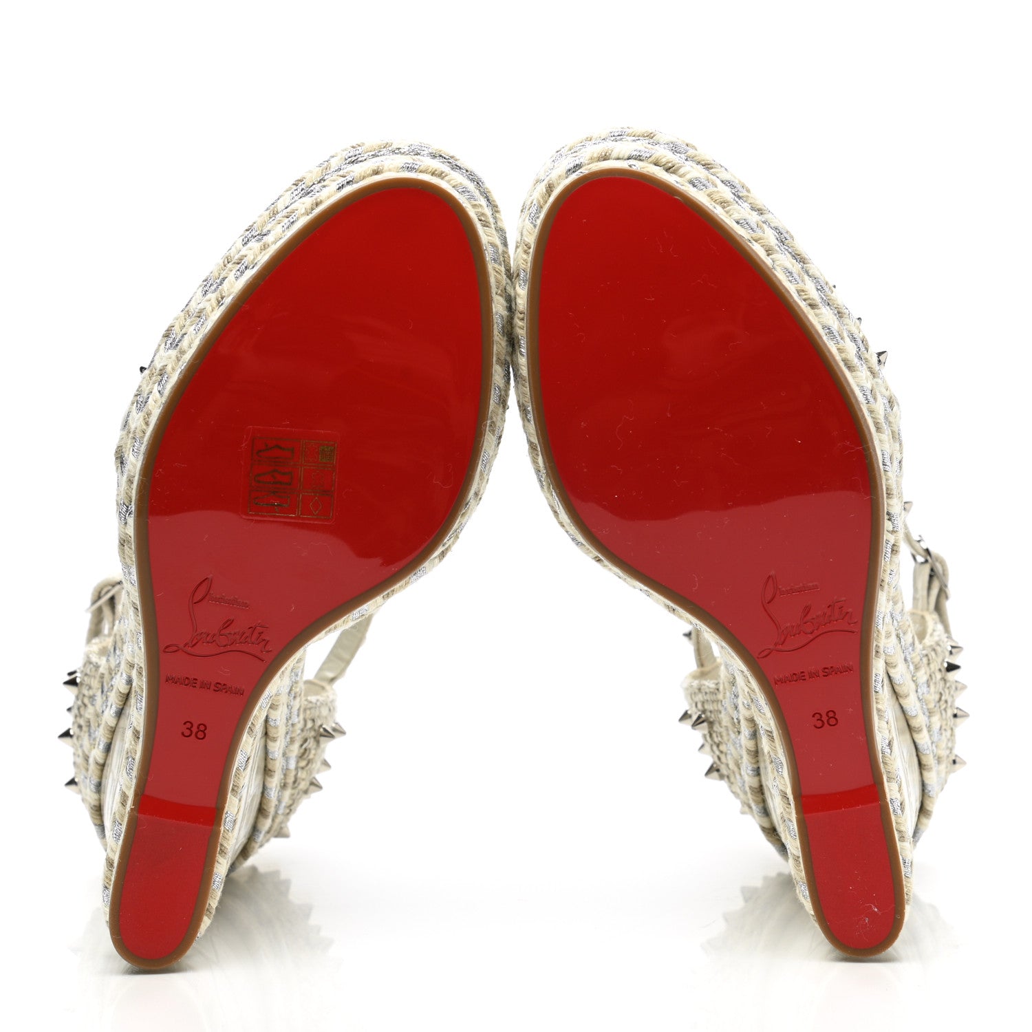 Christian Louboutin Calfskin Crocodile Embossed Madmonica 120 Wedge Sandals 38 Chalk 5 of 8