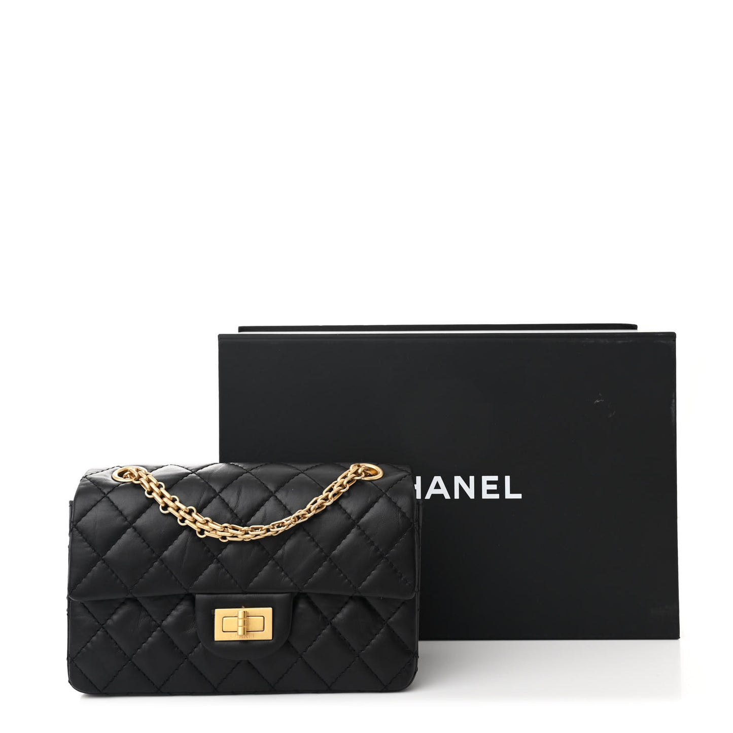 Aged Calfskin Quilted 2.55 Reissue Mini Flap Black