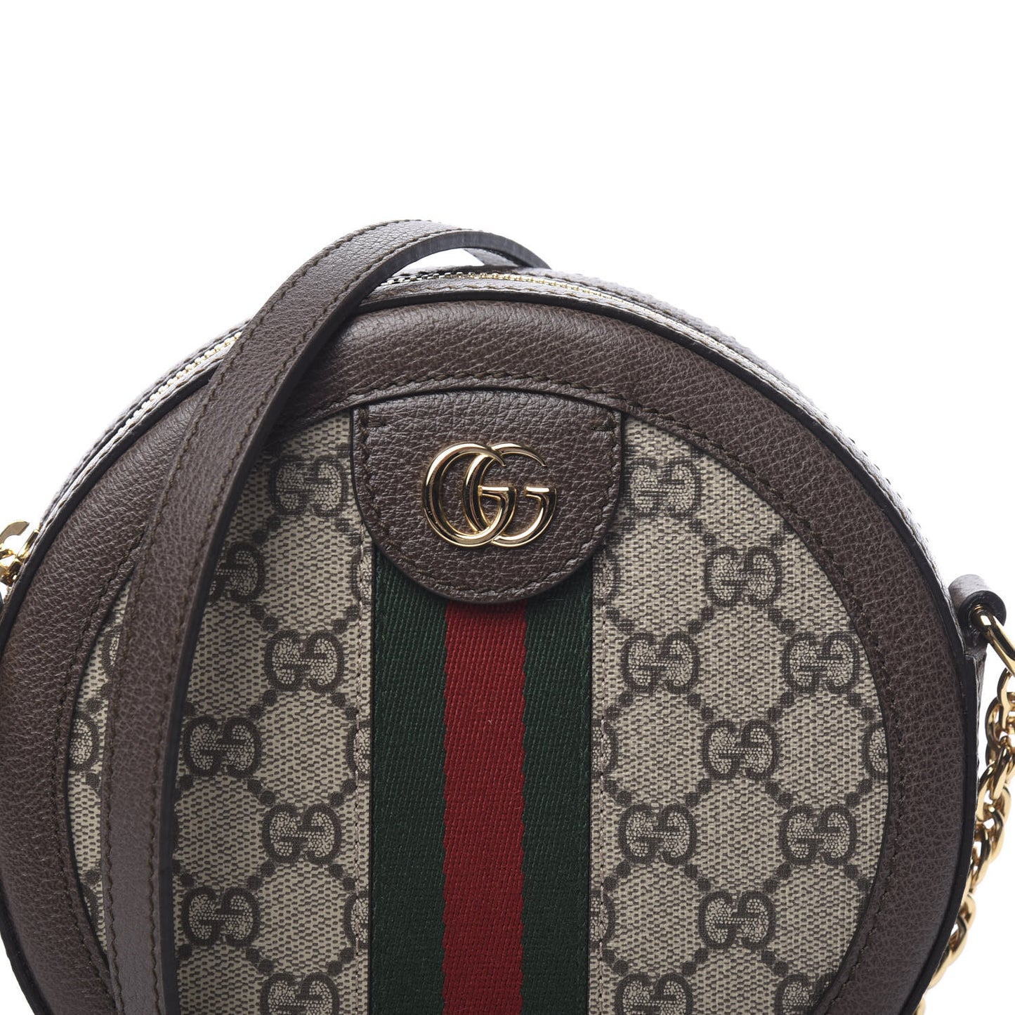 GG Supreme Monogram Web Mini Ophidia Round Shoulder Bag Brown