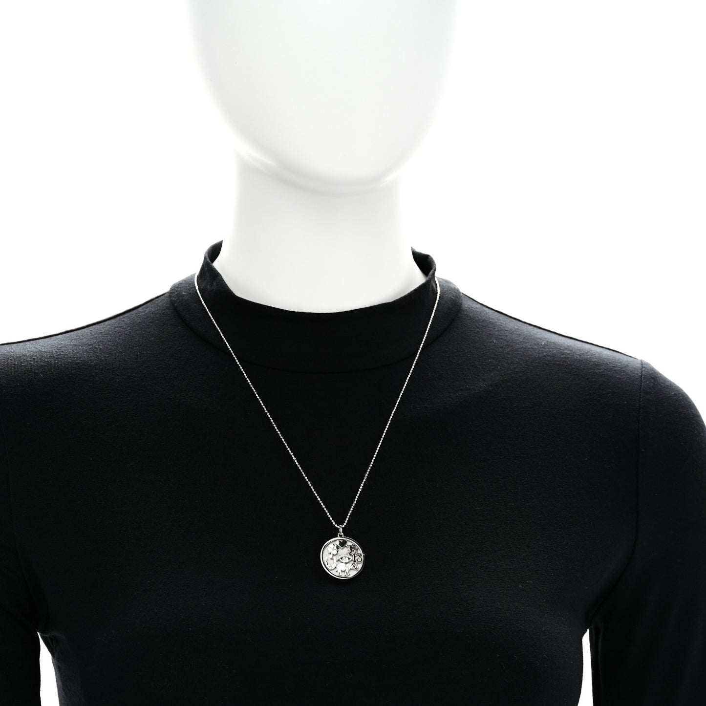 18K White Gold Diamond Good Luck Pendant Necklace
