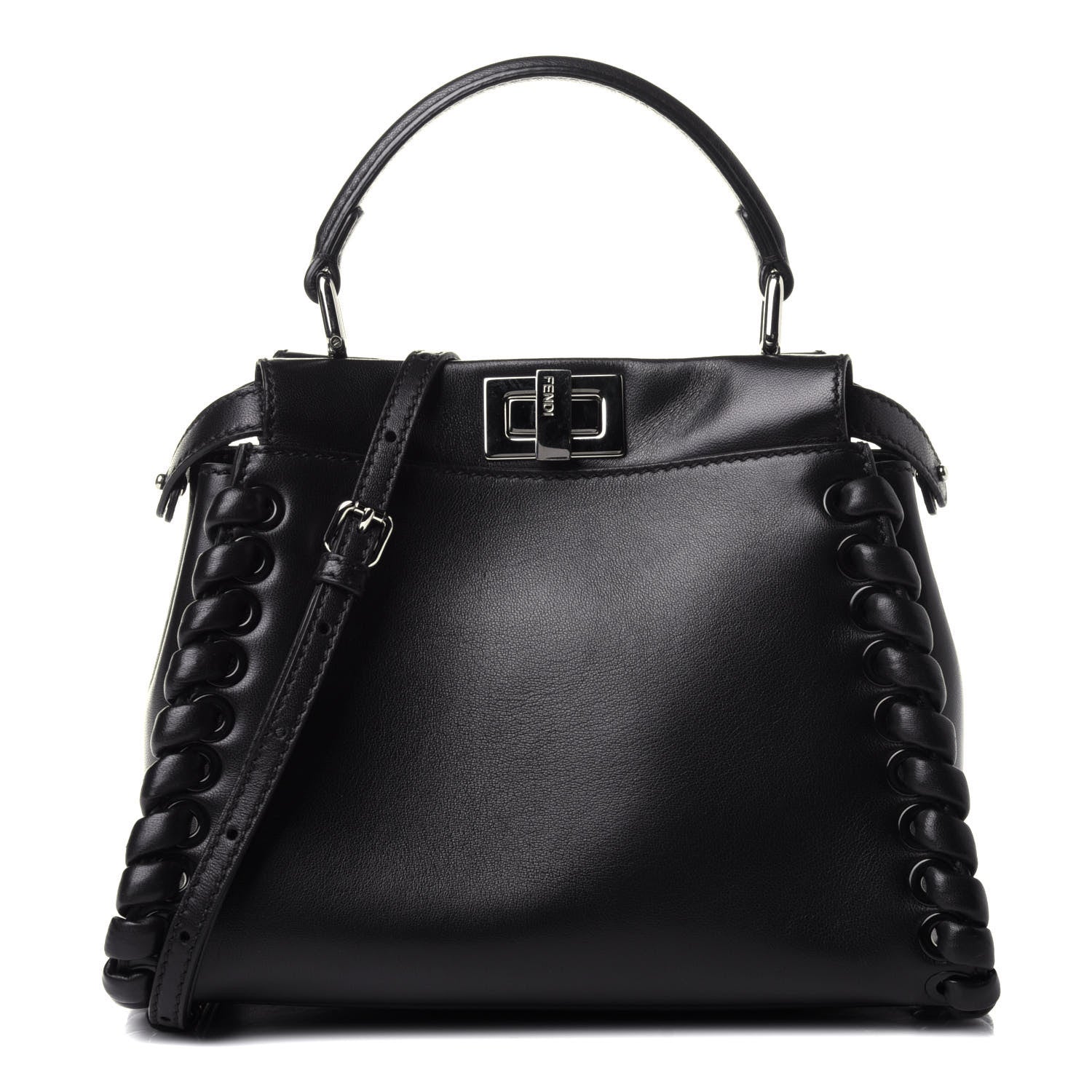 Fendi Nappa Lace Up Mini Peekaboo Iconic Satchel Black 1 of 9
