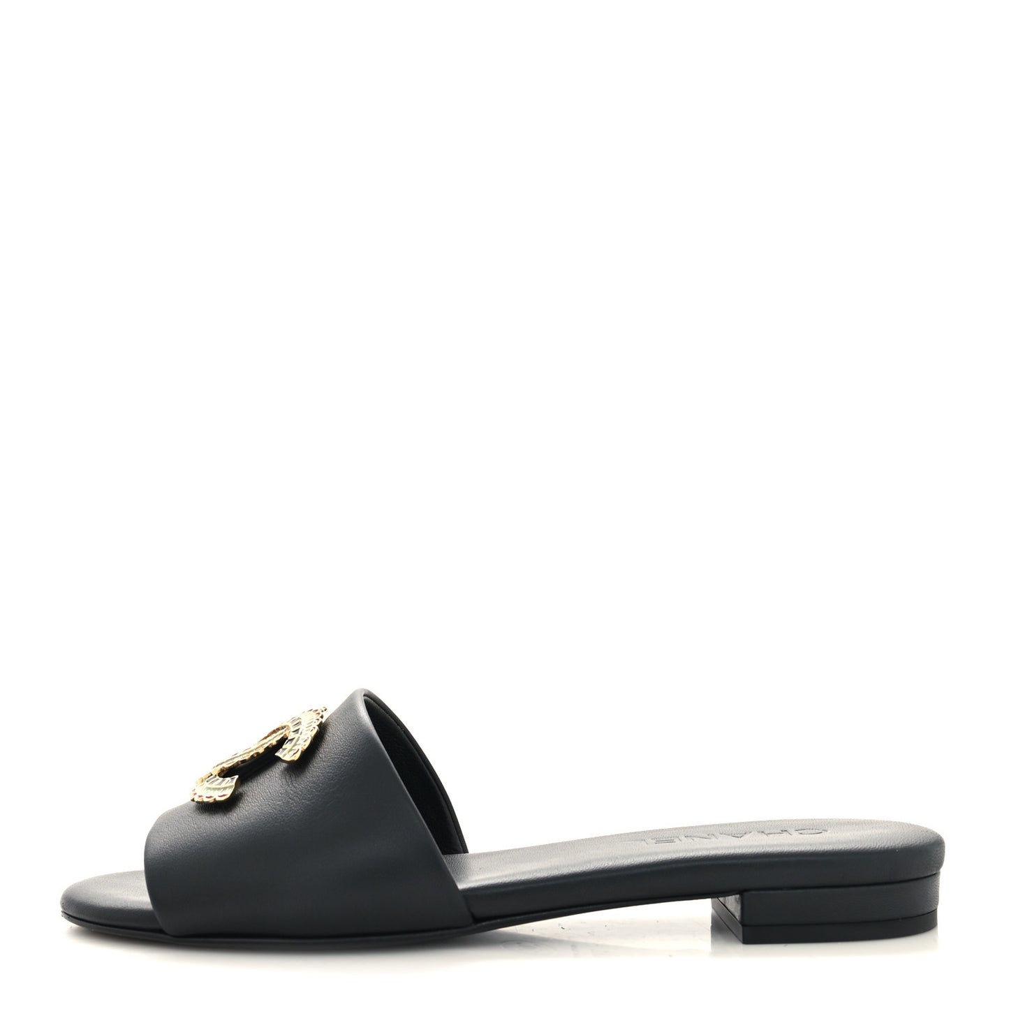 Lambskin Enamel CC Mules 37.5 Black